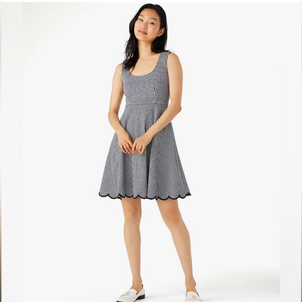 NWT Kate Spade Jazzy Gingham Scalloped Ponte Dress black white size S fit flare